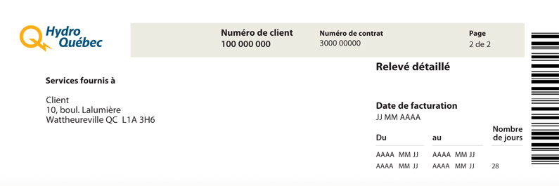 Section 1 : En-tête du relevé détaillé au tarif M.