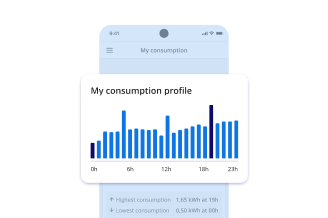 A cell phone screenshot showing electricity consumption over a 24-hour period with a graph illustrating the hourly consumption during the day.