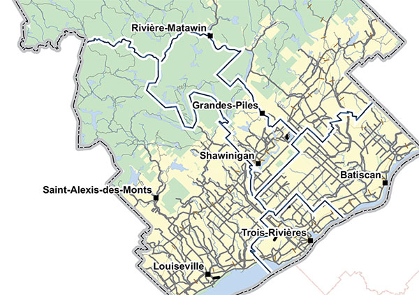 Carte sur le partage de la rivière actuel