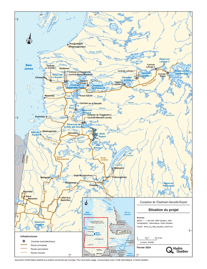 Carte du complexe de l’Eastmain-Sarcelle-Rupert