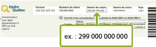 Emplacement du numéro de compte sur la facture