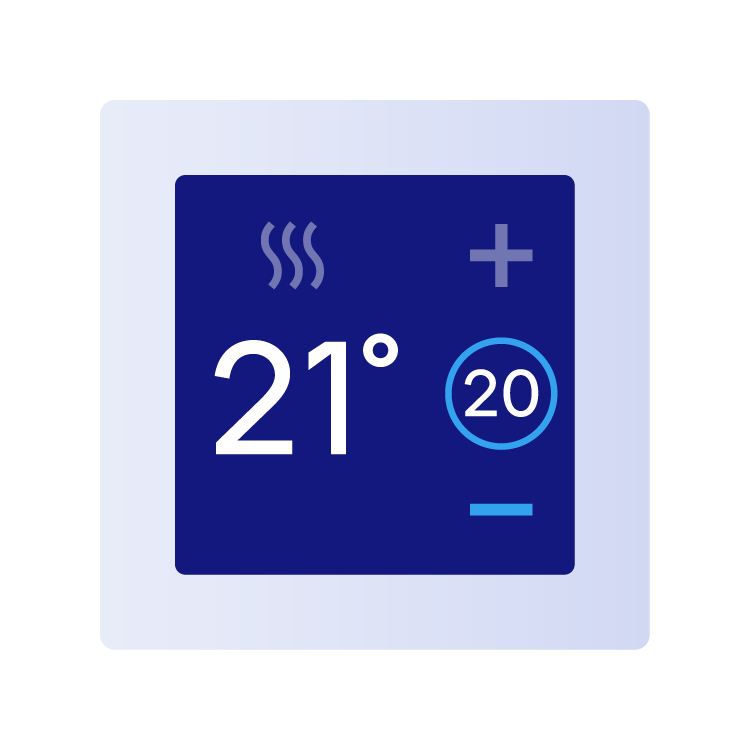 Illustration d’un thermostat électronique réglé à 21 degrés dont la température de consigne est de 20 degrés