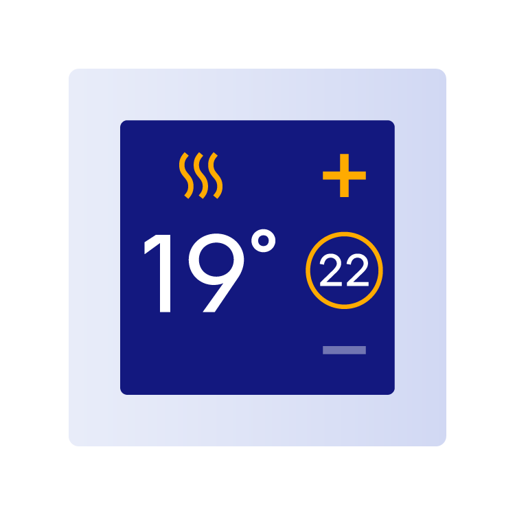 Illustration d’un thermostat électronique réglé à 19 degrés dont la température de consigne est de 22 degrés
