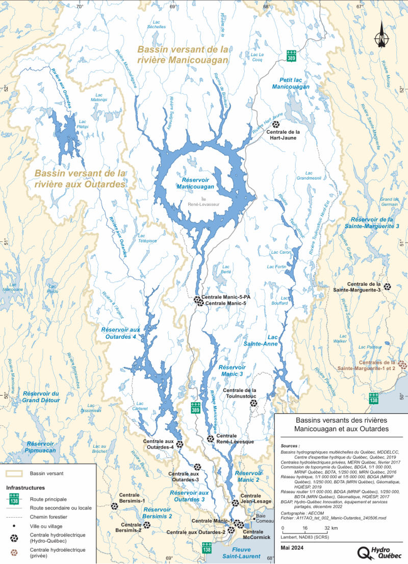 Bassins versants des rivières Manicouagan et aux Outardes