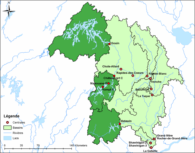 Carte du bassin versant du Saint-Maurice.