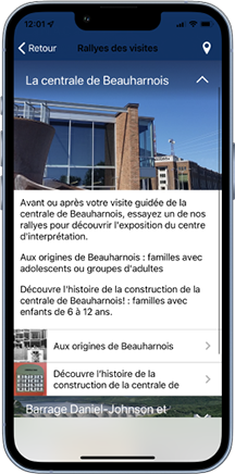 Application Rallyes des visites sur écran de cellulaire