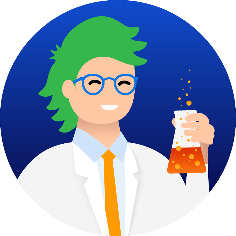 Illustration d’un scientifique tenant un bécher.