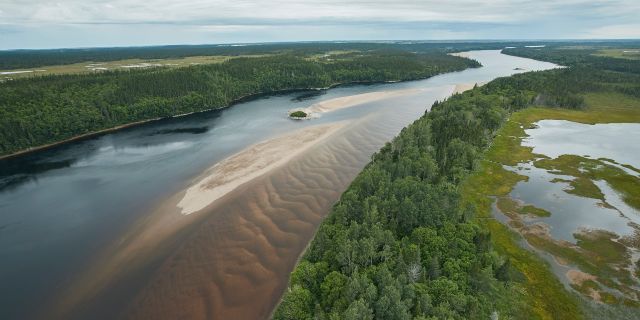 Vue aérienne de la rivière Romaine.